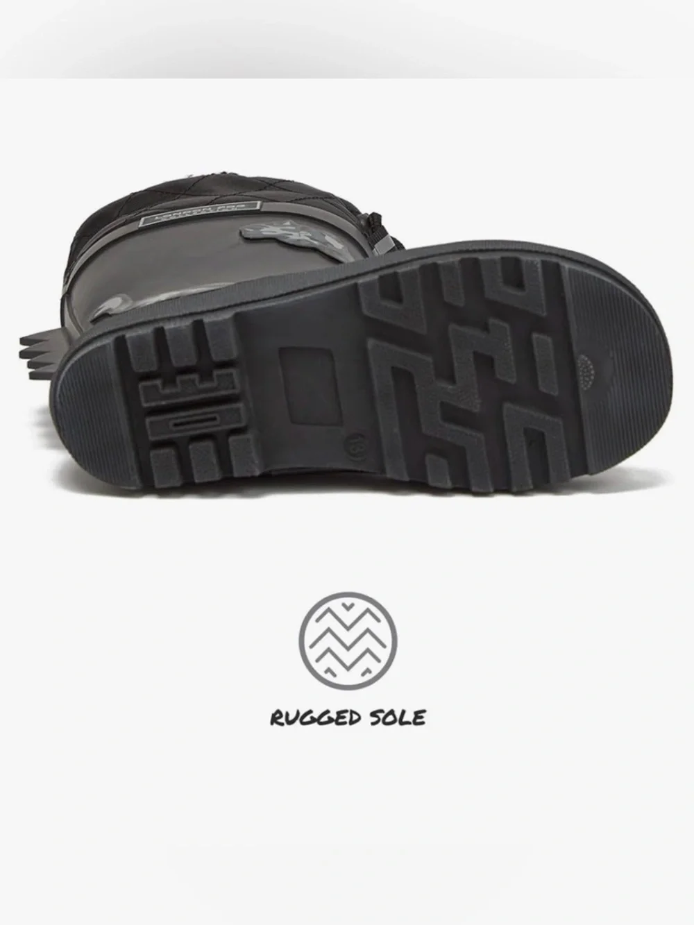 London Fog Black Quilted Cuff Kids' Dino Rain Boot